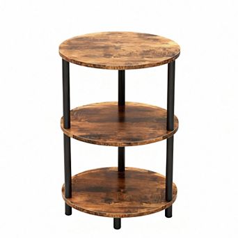 Rustic 3 tier Round Side Table for Small Spaces - Easy Assembly