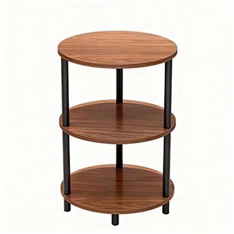 Rustic 3 tier Round Side Table for Small Spaces - Easy Assembly