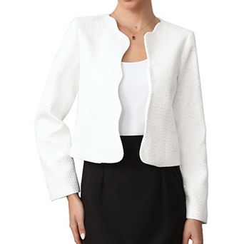 Tweed Jackets for Women Long Sleeve Crewneck Open Front Work Business Blazer Jacket