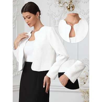 Tweed Jackets for Women Long Sleeve Crewneck Open Front Work Business Blazer Jacket