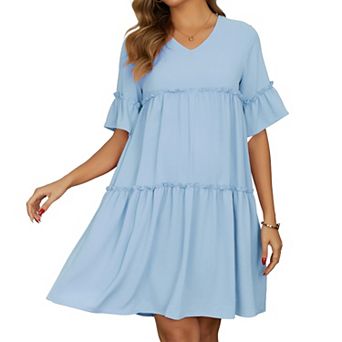 Women's Maternity Dress Babydoll Bohemian Tiered Ruffled Bell Sleeve V Neck Boho Pregnancy Dresses
