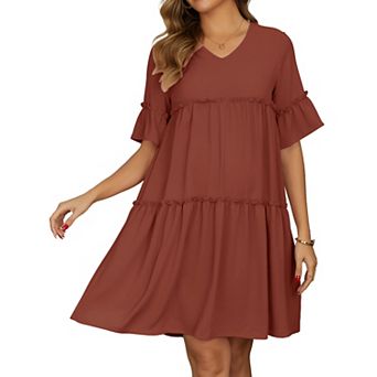 Women's Maternity Dress Babydoll Bohemian Tiered Ruffled Bell Sleeve V Neck Boho Pregnancy Dresses