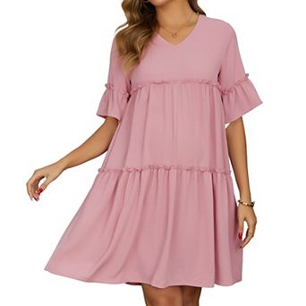 Women's Maternity Dress Babydoll Bohemian Tiered Ruffled Bell Sleeve V Neck Boho Pregnancy Dresses