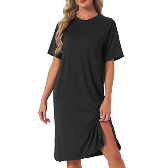 Women's Casual Summer Pajama Dress Loose Fit Nightshirts Short Sleeve Sleepwear Split Midi Nightgown