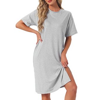 Women's Casual Summer Pajama Dress Loose Fit Nightshirts Short Sleeve Sleepwear Split Midi Nightgown