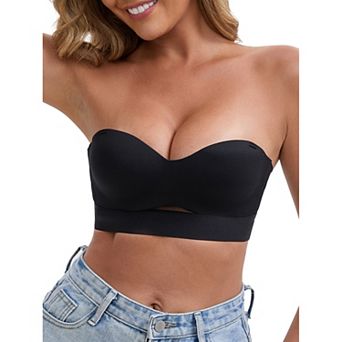 Women's Strapless Non Slip Wirefree Bandeau Sweetheart Neck Push-Up Padded Convertible Tube Bras