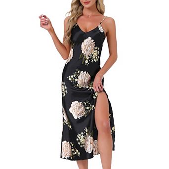 Women's Floral Nightgowns Camisole Sleepwear Spaghetti Straps Nightshirt Silky Long Pajama Dress