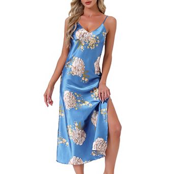 Women's Floral Nightgowns Camisole Sleepwear Spaghetti Straps Nightshirt Silky Long Pajama Dress