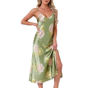 Women's Floral Nightgowns Camisole Sleepwear Spaghetti Straps Nightshirt Silky Long Pajama Dress