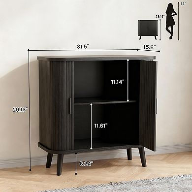 Modern Black Fluted Sideboard with Sliding Doors for Dining Room