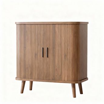 Modern Black Fluted Sideboard with Sliding Doors for Dining Room