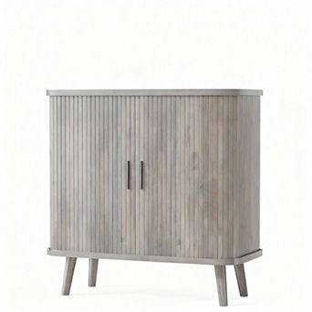 Modern Black Fluted Sideboard with Sliding Doors for Dining Room