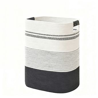 Large Cotton Rope Laundry Basket with Leather Handles for Home