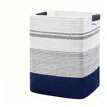 Large Cotton Rope Laundry Basket with Leather Handles for Home