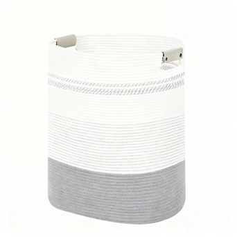 Large Cotton Rope Laundry Basket with Leather Handles for Home