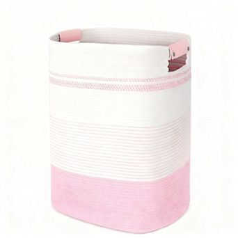 Large Cotton Rope Laundry Basket with Leather Handles for Home