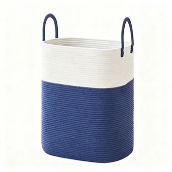 Large Cotton Rope Laundry Basket with Leather Handles for Home