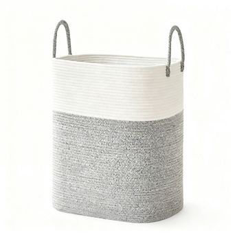 Large Cotton Rope Laundry Basket with Leather Handles for Home