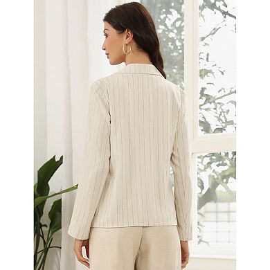 Striped Blazer for Women Notched Collar Long Sleeve Single Button Business Jacket with Pockets