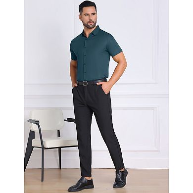 2 Packs Men's Button Down Point Collar Short Sleeve Solid Color Business Dress Shirts