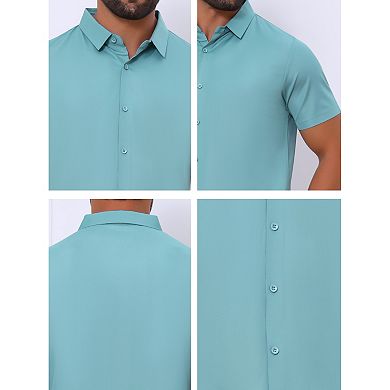 2 Packs Men's Button Down Point Collar Short Sleeve Solid Color Business Dress Shirts