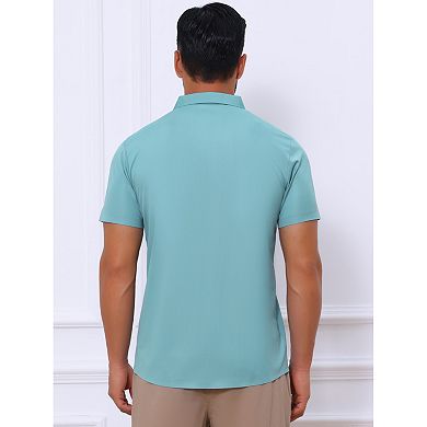 2 Packs Men's Button Down Point Collar Short Sleeve Solid Color Business Dress Shirts