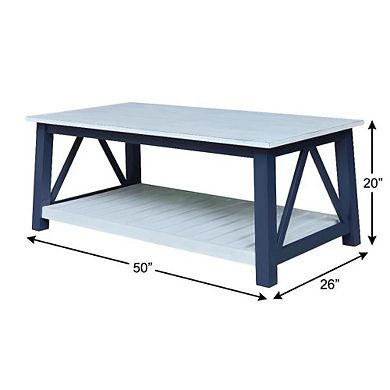 Blue Antiqued Chalk Coffee Table with Parawood Frame and Sturdy Construction