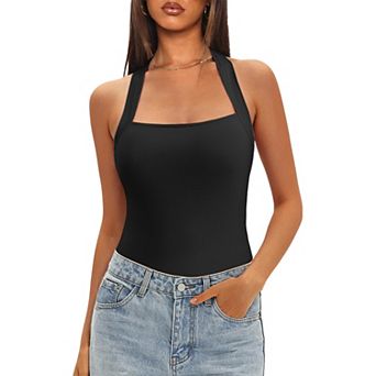 Women's Halter Tops Sleeveless Square Neck Tank Top Summer Going Out Tops Side Slits Y2k Outfits