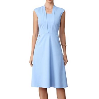 Summer Dress for Women Midi Length Cap Sleeve Pockets Elegant Office Work Dresses