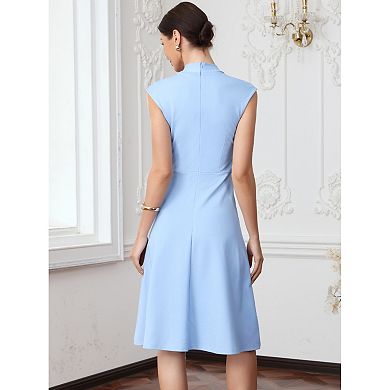 Summer Dress for Women Midi Length Cap Sleeve Pockets Elegant Office Work Dresses