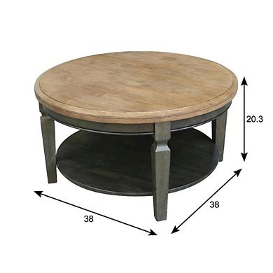 Hickory Washed Coal Round Coffee Table Hardwood Top Durable Design