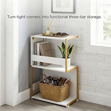 S Shape Small Side Table with 2 Shelves for Bedroom Living Room