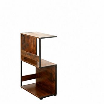 S Shape Small Side Table with 2 Shelves for Bedroom Living Room