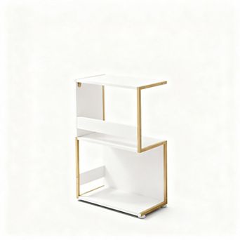 S Shape Small Side Table with 2 Shelves for Bedroom Living Room