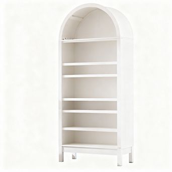 Natural 71" Tall Arched Bookshelf with 3 Adjustable Shelves for Space-Efficient Storage