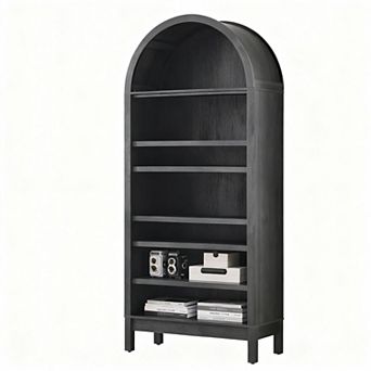 Natural 71" Tall Arched Bookshelf with 3 Adjustable Shelves for Space-Efficient Storage