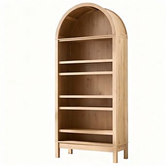 Natural 71" Tall Arched Bookshelf with 3 Adjustable Shelves for Space-Efficient Storage