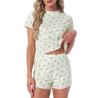 Women's Pajamas Soft Stretchy O-Neck Short Sleeve Tops with Shorts Cute Patterns Ruffle Lounge Sets