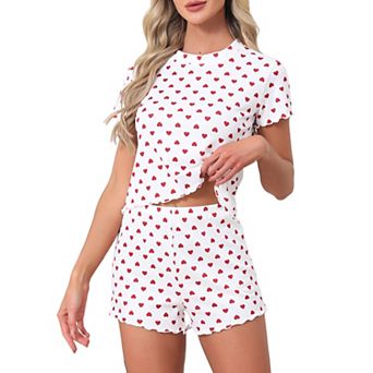 Women's Pajamas Soft Stretchy O-Neck Short Sleeve Tops with Shorts Cute Patterns Ruffle Lounge Sets