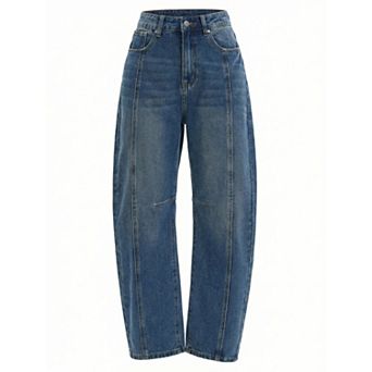 Women's Barrel Jeans High Waisted Casual Wide Leg Baggy Denim Pants