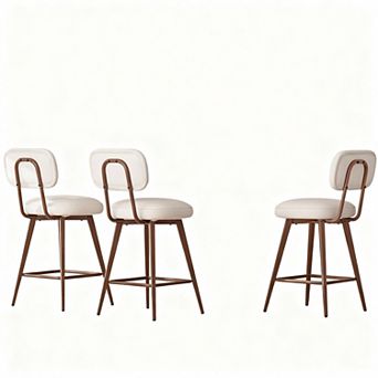 Mid-Century Modern 3 pc Beige PU Leather Swivel Bar Stools