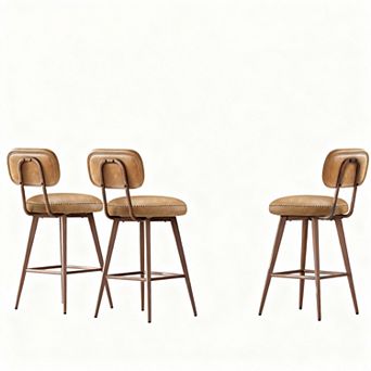 Mid-Century Modern 3 pc Beige PU Leather Swivel Bar Stools