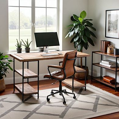 Rustic Office Desk with Storage, Computer Desk with 4 Storage Shelves