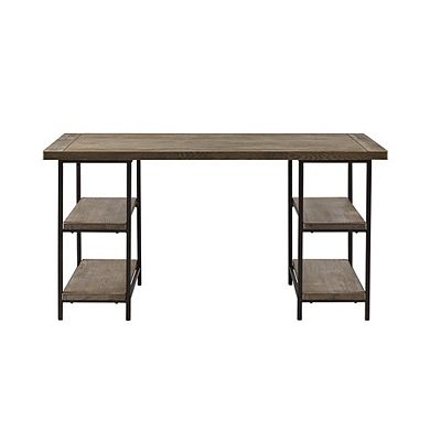Rustic Office Desk with Storage, Computer Desk with 4 Storage Shelves