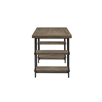 Rustic Office Desk with Storage, Computer Desk with 4 Storage Shelves
