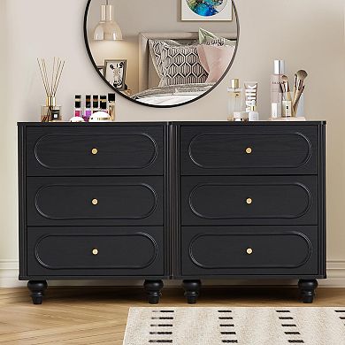 Medieval modern three-drawer bedside table, chest of drawers, ripple design