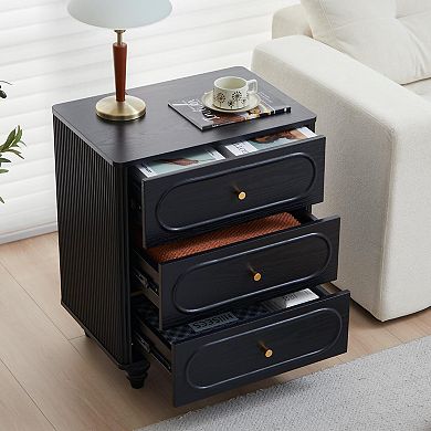 Medieval modern three-drawer bedside table, chest of drawers, ripple design