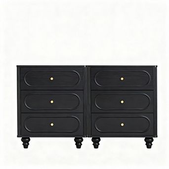 Medieval modern three-drawer bedside table, chest of drawers, ripple design