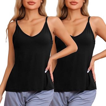 Womens Camisoles Basic Tee Shirts V Neck Outfits Sleeveless Pajama Tank Tops 2packs