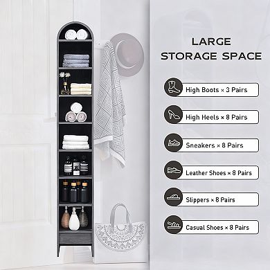 Tall Narrow Arched Bookshelf with Adjustable Shelves for Space-saving Storage